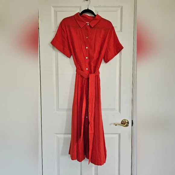 BNWT Red Linen Shirt Dress - Picture 2 of 12